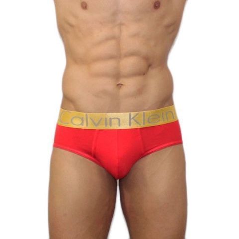 Мужские трусы брифы красные с золотистой резинкой Calvin Klein Golden Red