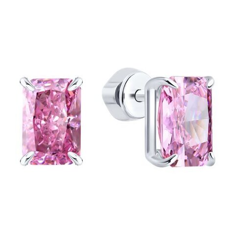 Серьги из серебра 925 пробы с фианитами в огранке октагон
