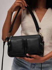 Сумка женская багет на плечо черная