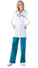 Костюм "ЛИЗА" женский: куртка, брюки белый с тёмно-бирюзовым