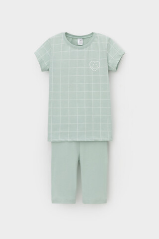 пижама  для девочки  К 1641/голубая дымка,двойная клетка