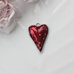 Подвеска Сердце с красной эмалью, 34*23 мм, родий, П944