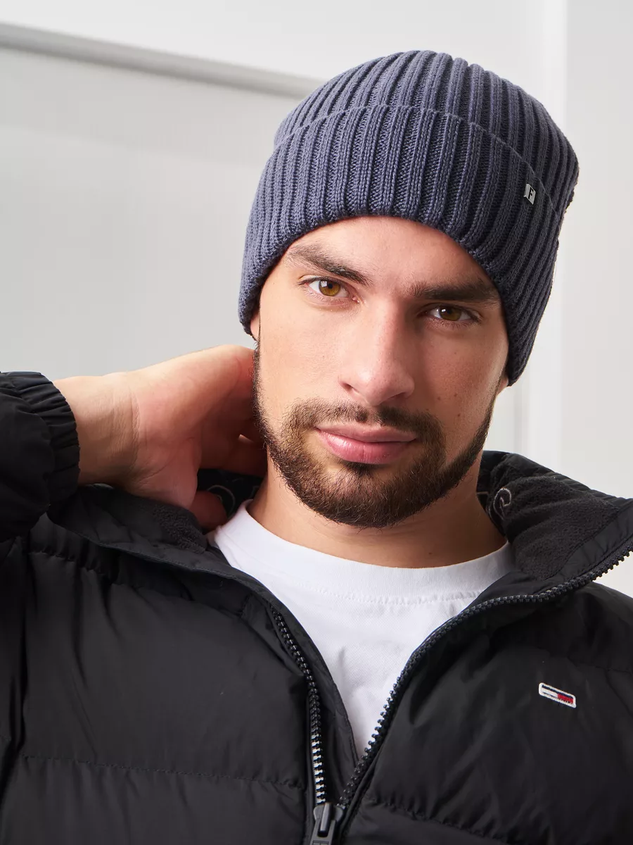 Шапка зимняя на флисе вязаная бини