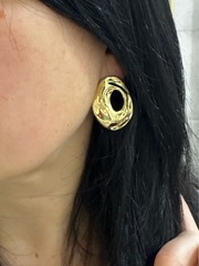 Серьги- дутые овальные в стилистике CELINE цвет серебро/золото