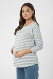 Лонгслив для беременных 11918 серый меланж полоска экрю