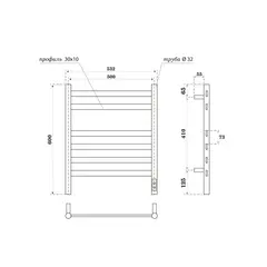 Полотенцесушитель электрический Point Селена PN16856B П6 500x600, диммер справа, черный