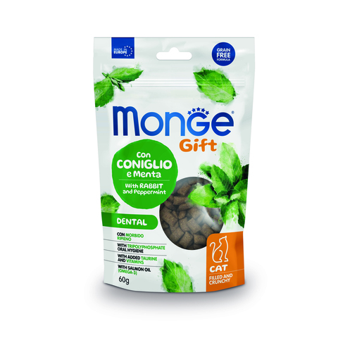 Monge Gift Dental для кошек Хрустящие подушечки с кроликом и перечной мятой для чистки зубов 60г