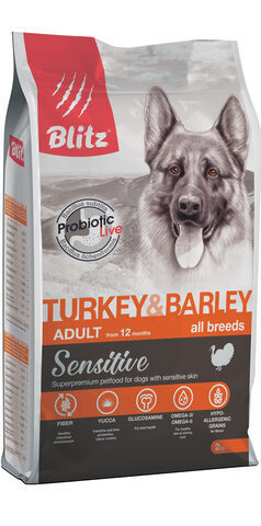 купить Blitz Adult All Breeds Turkey & Barley сухой корм для взрослых собак всех пород с индейкой и ячменем