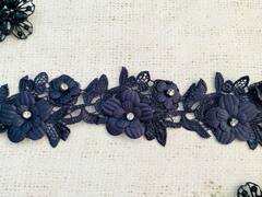Кружево плетеное стразы, ш. 6 см, т. синий