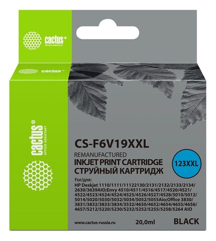 Картридж струйный Cactus CS-F6V19XXL №123XL CS-F6V19XXL 123 XXL черный (1000стр.) (20мл) для HP DeskJet 1110, 1111, 1112, 2130