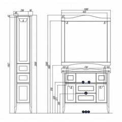 Тумба под раковину Акватон Версаль 100 см напольная, слоновая кость, 1A188001VSZA0 в комплекте с зеркалом