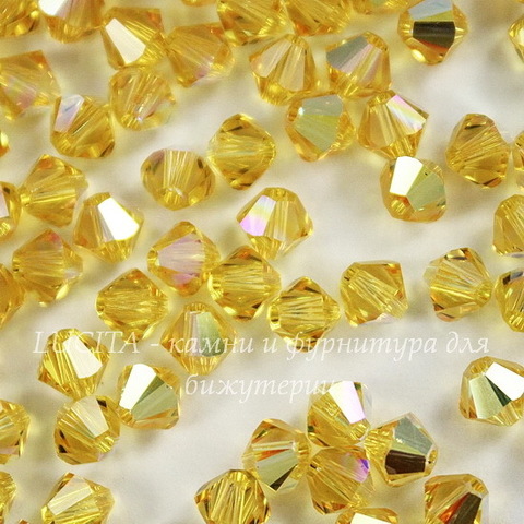 5328 Бусина - биконус Сваровски Light Topaz AB 4 мм, 10 штук