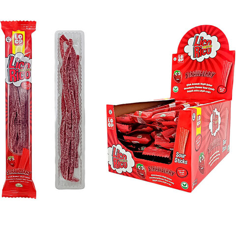 Желейные конфеты LicoRiko кислые карандаши Клубника 1кор*8бл*24шт, 30г