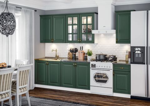 Кухня Престиж 2,0/900м (490) Компоновка №3 (Браш Мени Грин, Белый (Кастилло темный))