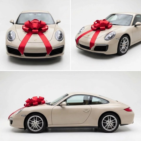 Бант-Шар на автомобиль, Красный, Металлик матовый, 51см*10см, 1 шт.