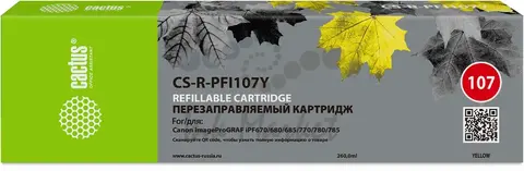 Картридж перезаправляемый струйный Cactus CS-R-PFI107Y желтый для Canon imageProGRAF iPF670, 680, 685, 770, 780, 785 без чипа