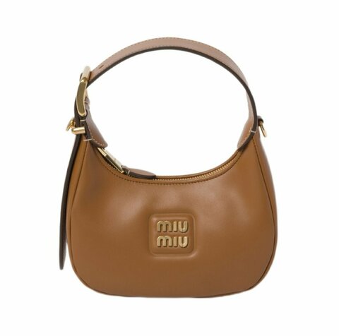 Кожаная женская сумка-хобо Miu Miu коричневый