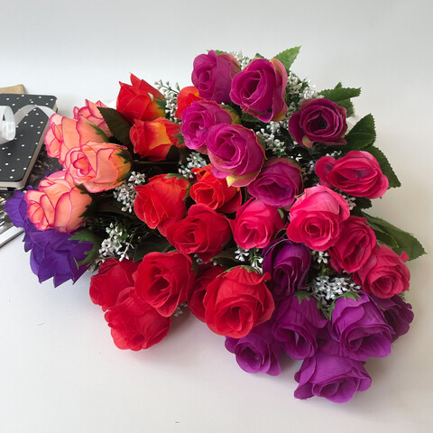 Розы искусственные, букет 6 голов, 32 см, цвет микс, набор 2 букета.