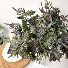 №2 Искусственная зелень  - календула флористическая, цвета Баклажана пепельного, 3 объемные ветки, букет 31 см.