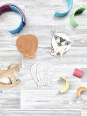 Рукавички-антицарапки Mjölk Бабочки/Hello Mommy/Camel, сет из 3х пар