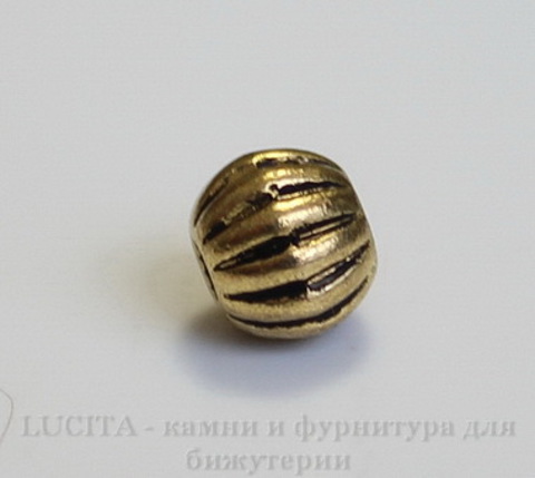 Бусина металлическая - шарик "Гофрированный" 6 мм (цвет - античное золото), 10 штук