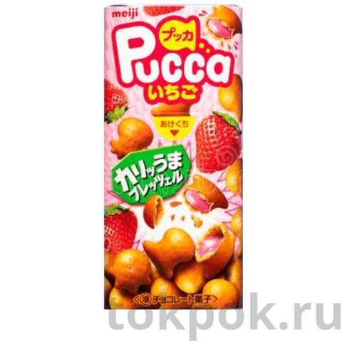 Печенье с клубничной начинкой Meiji Marble Pucca Strawberry Choco, 43 гр.