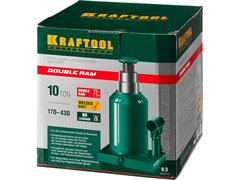 KRAFTOOL DOUBLE RAM, 10 т, 170 - 430 мм, с увеличенным подъемом, двухштоковый бутылочный домкрат (43463-10)
