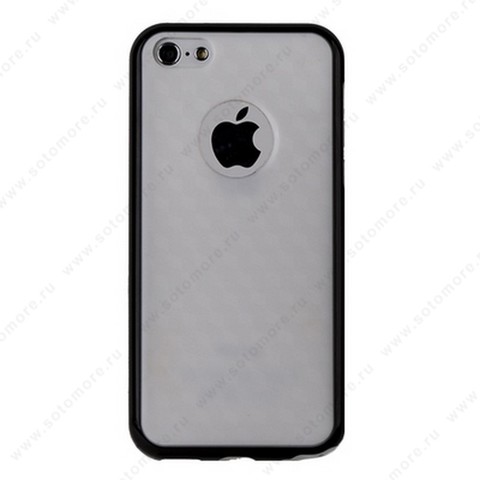 Накладка карбоновая для iPhone 5C с отверстием под яблоко белая с черным кантом