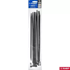 ЗУБР КОБРА, 7.6 x 370 мм, нейлон РА66, 10 шт, черные, кабельные стяжки с плоским замком, Профессионал (30935-76-370)