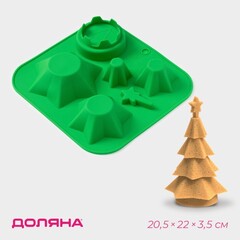 Форма для выпечки Доляна 3-д Елка, 6 ячеек, цвет зелёный