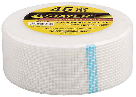 STAYER FIBER-Tape 5см х 45м 3х3 мм, Самоклеящаяся серпянка, PROFESSIONAL (1246-05-45)