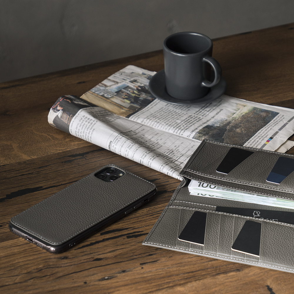 Чехол-накладка для iPhone 11 Pro Max из натуральной кожи теленка, серого цвета