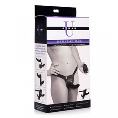 Двухсторонний страпон с вибрацией Strap U Double Take 10X Double Penetration Vibrating Strap-On Harness, черный, 14х4.3см
