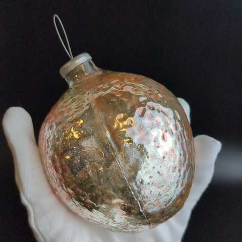 Ёлочная игрушка грецкий орех, гигантская Кремлёвская, 14 см, стекло, винтаж СССР 1960-1980 гг
