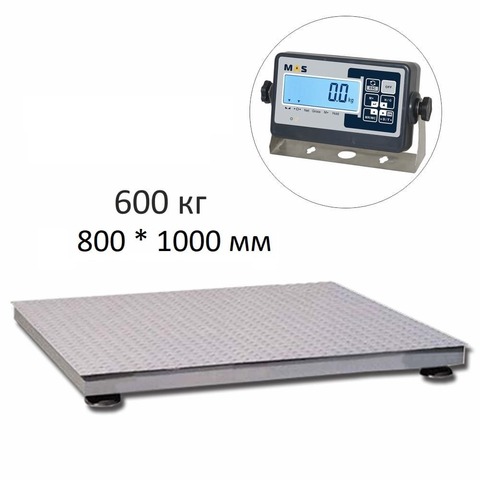 Весы платформенные MAS PM4P-600-0810, 600кг, 100/200гр, 800х1000, RS232 (опция), стойка (опция), с поверкой, выносной дисплей