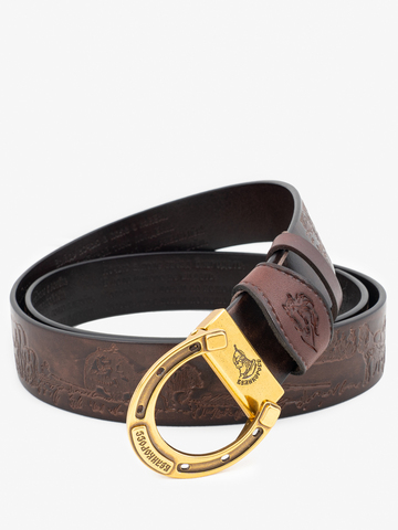 Кожаный ремень «В поле с конём» коричневого цвета