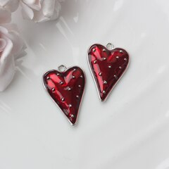 Подвеска Сердце с красной эмалью, 34*23 мм, родий, П944