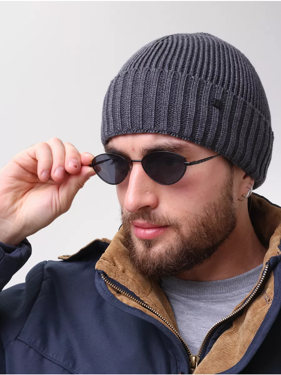 Шапка зимняя на флисе вязаная бини