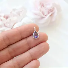 Подвеска Капля с тёмно-сиреневым фианитом, 15*8 мм, родий, П414