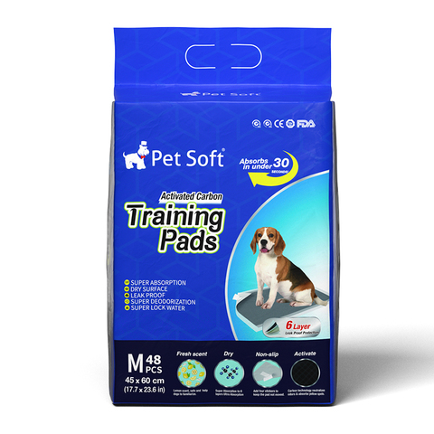 Pet Soft одноразовые впитывающие пеленки для животных c угольным фильтром и липким стикером М 48шт