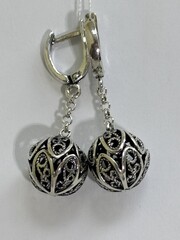 Шарики филигрань 1,3 см с цепочкой (серьги из серебра)