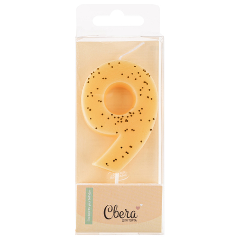 Свеча-цифра ЭКО, Кремовый, с блестками, 