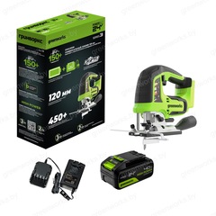 Лобзик Greenworks GD24JS120K4 24V (120 мм) аккумуляторный, с АКБ 4 А/ч и ЗУ