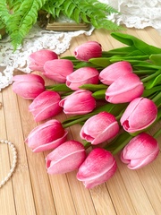 Тюльпаны реалистичные искусственные, Розовые оттенки, нежные, латексные (силиконовые), 34 см, букет из 15 штук