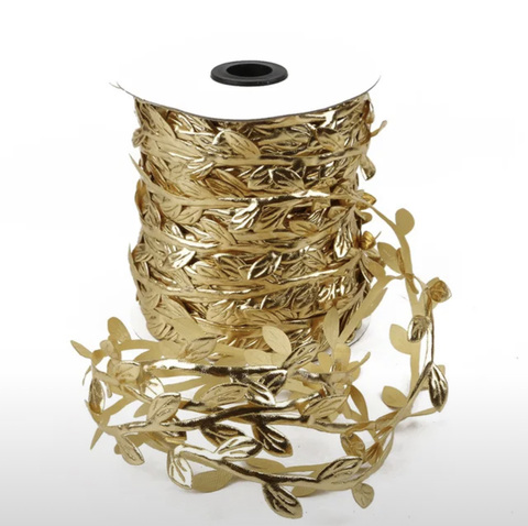 Искусственные шелковые ленты-листья, 3см , цвет золото 5метров