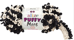 ALIZE "PUFFY MORE", 100% Микрополиэстер, 150 гр, 11,5 м, 6270 чёрный/молочный