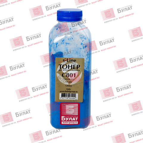 Тонер БУЛАТ s-Line 44643007 (Glossy) для Oki C801, C822, MC851 (Голубой, банка 160 г)