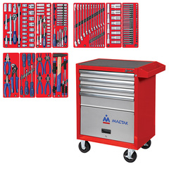 МАСТАК (52-04186R) Набор инструментов "СТАНДАРТ" в красной тележке, 186 предметов