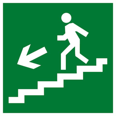 Эвакуационный знак Е14 - Направление к эвакуационному выходу по лестнице вниз налево