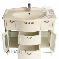 Тумба под раковину Акватон Версаль 100 см напольная, слоновая кость, 1A188001VSZA0 в комплекте с зеркалом